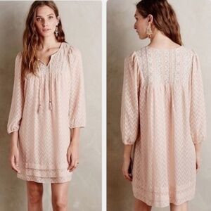 Anthropologie One September Anwen Pink Peasant Boho Bead Embroidered Dre…